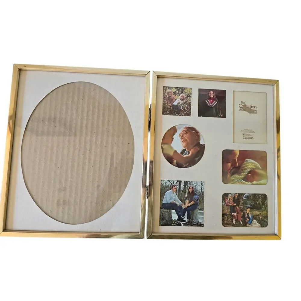 Vintage Double Sided Folding Picture Frame 8 X 10 and Collage Gold Trim